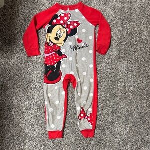 Disney Minnie Mouse Red & Gray Polka Dot Footed One-Piece